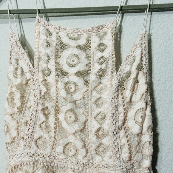 Free People Just Like Honey Beige Lace Asymmetric Mini Dress Size 8 Medium - Picture 4 of 14